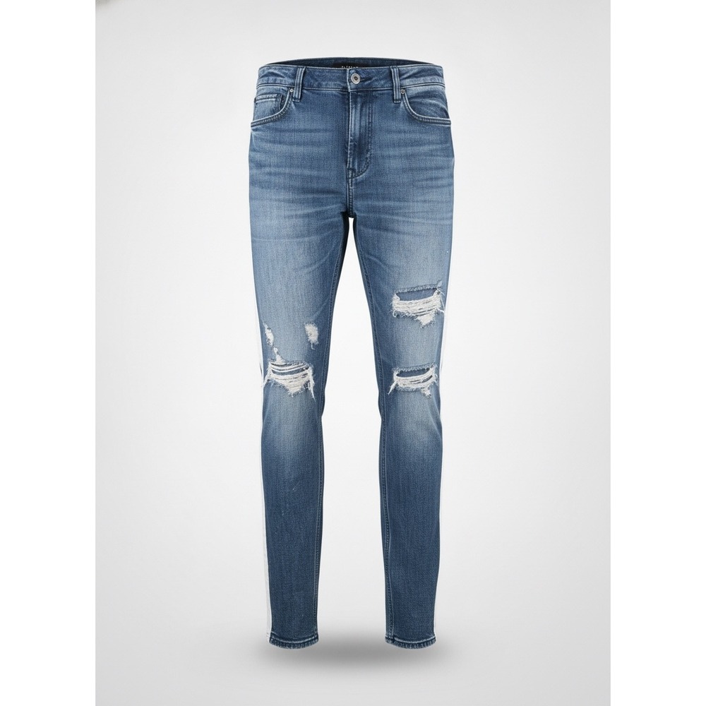 PacSun Womens Skinny Distressed Blue Jeans White Side Stripe 34x34